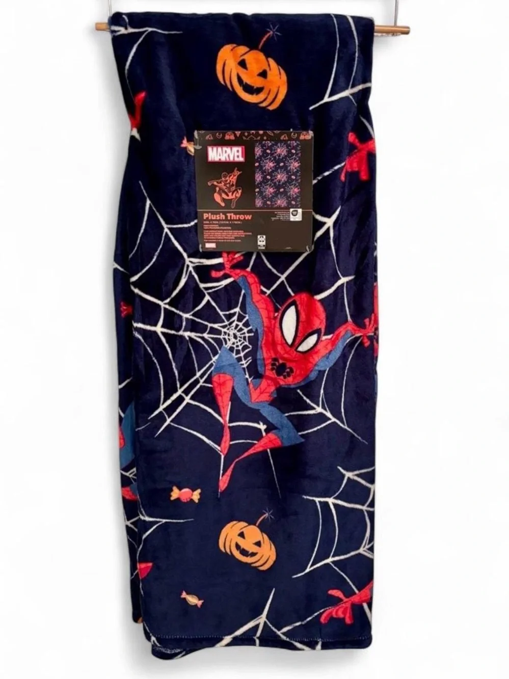 Marvel Spider-Man Halloween Plush Throw Blanket - Navy, Red, Orange, White